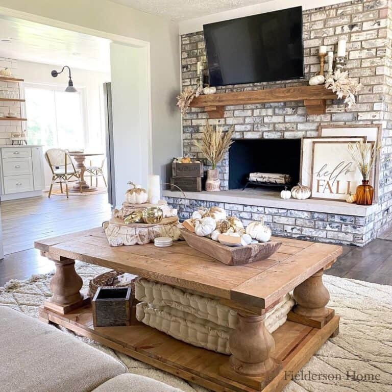 Brick Fireplace Fall Setting