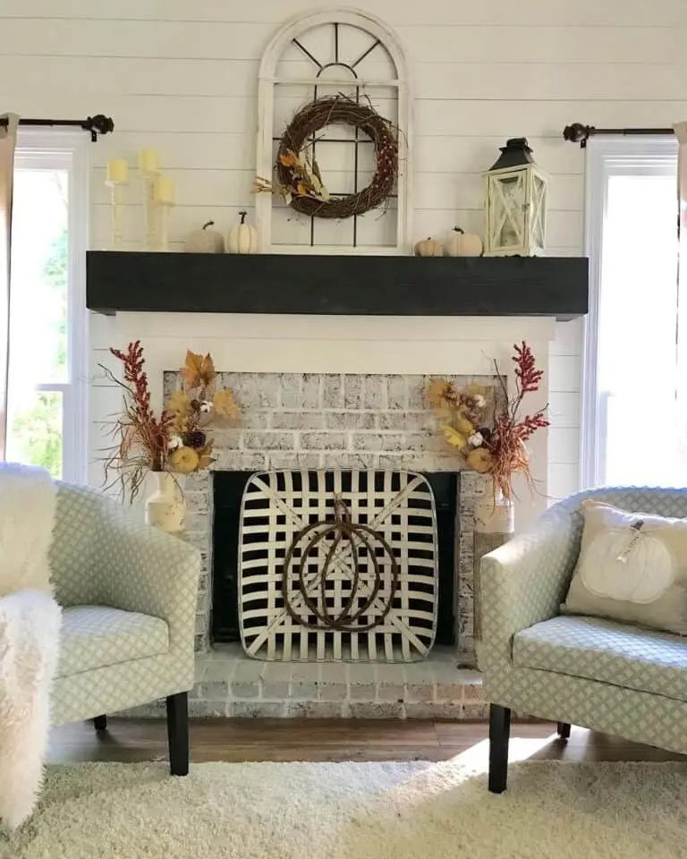 Brick Fireplace with Fall Decor