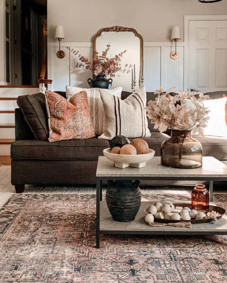 Brown Sofa with Stylish Table