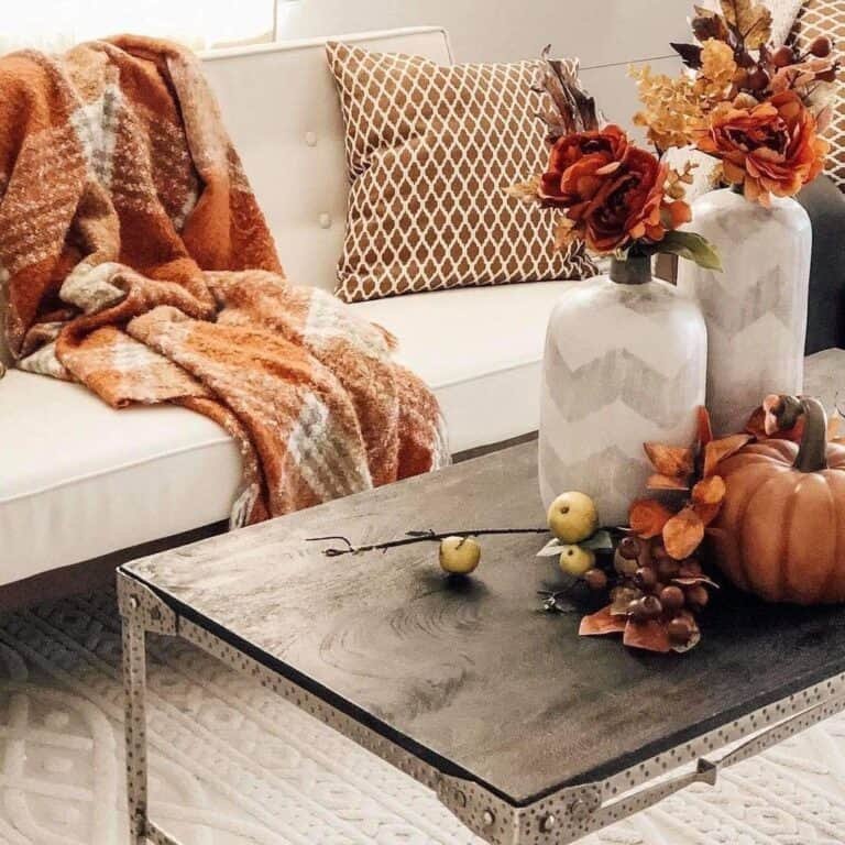 Chevron Vases and Pumpkin Decor