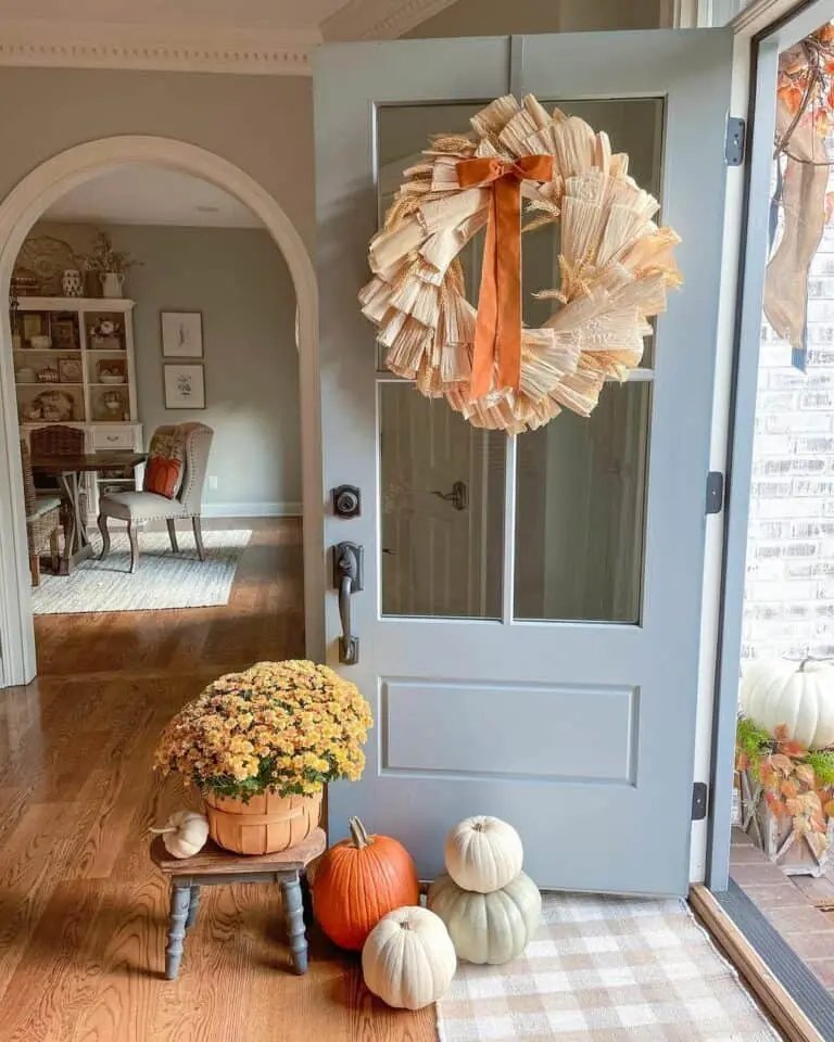 Corn Husk Wreath and Mums