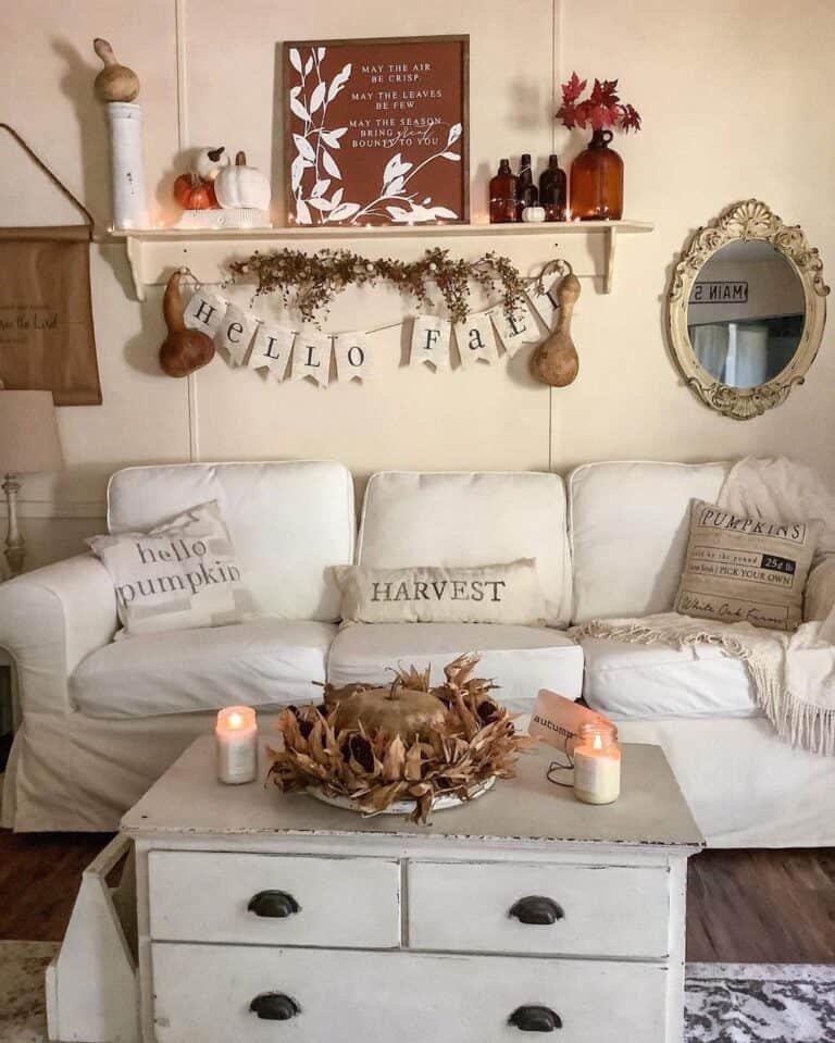 Fall Decor in White Living Room