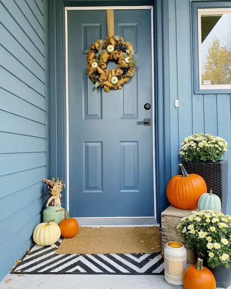 Fall Décor on Blue Porch