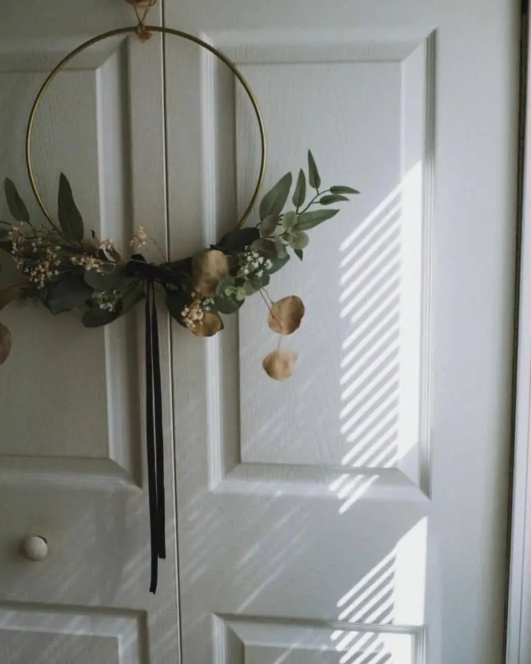 Gray Door with Gold Wreath