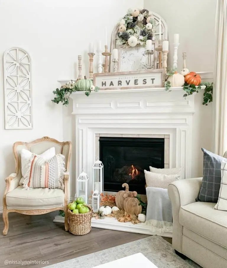 Green Accents for White Fireplace