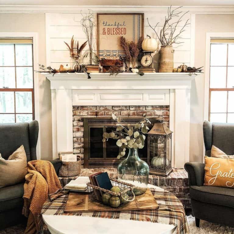 Limewashed Brick Fireplace Decor