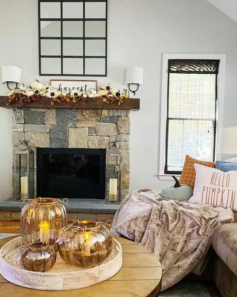 Mantel Above Stone Fireplace