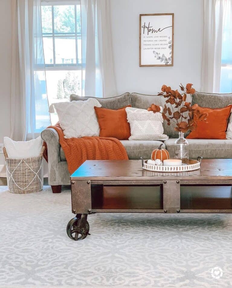 Neutral Room with Orange Touches