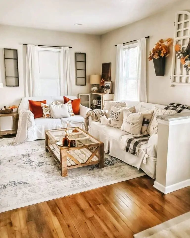 Orange Accents in Neutral Room