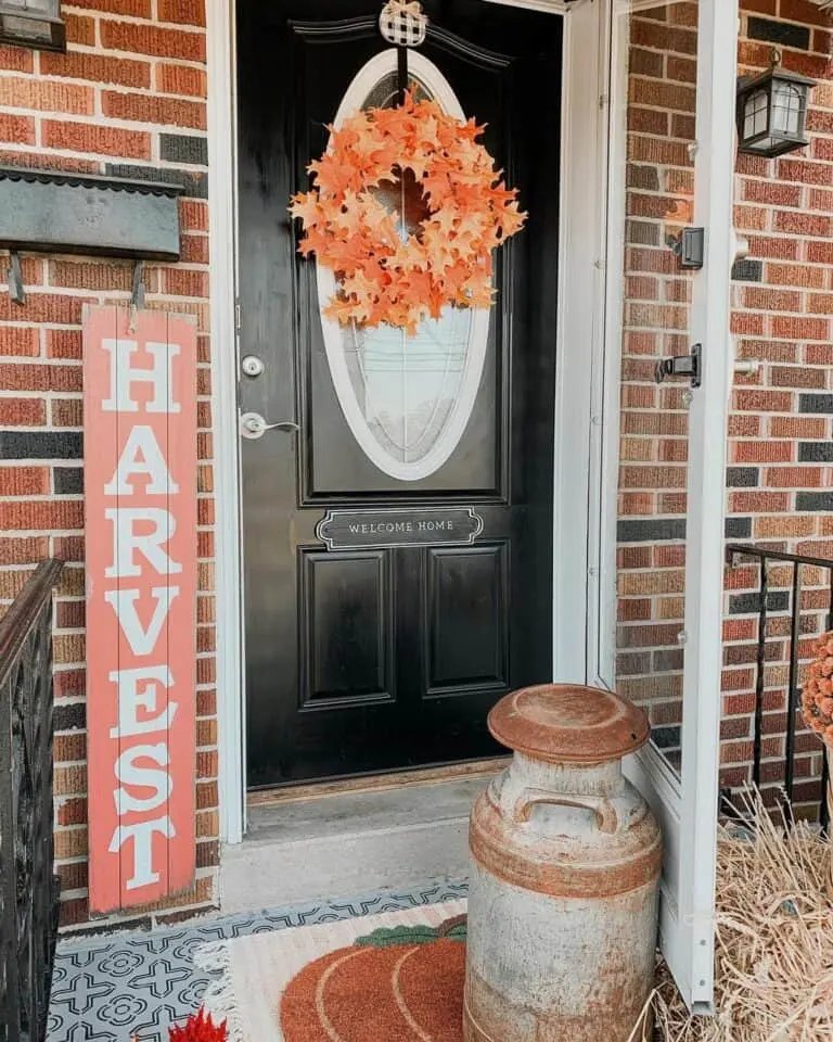 Orange Wreath on Black Door