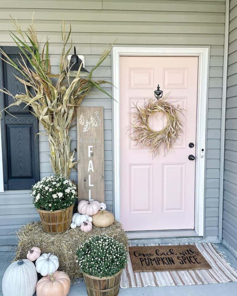 Pale Pink Door with Fall Decor
