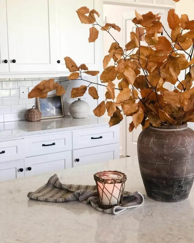 Rustic Vase with Orange Leaves