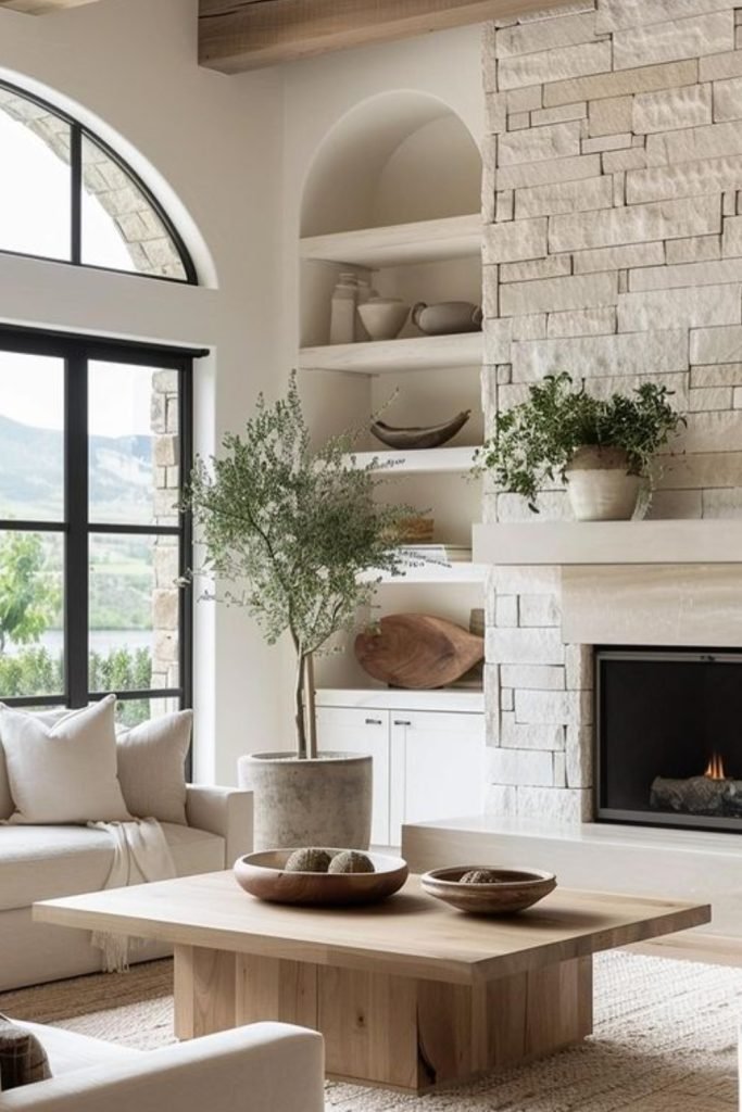 Serene Stone Fireplace Focus
