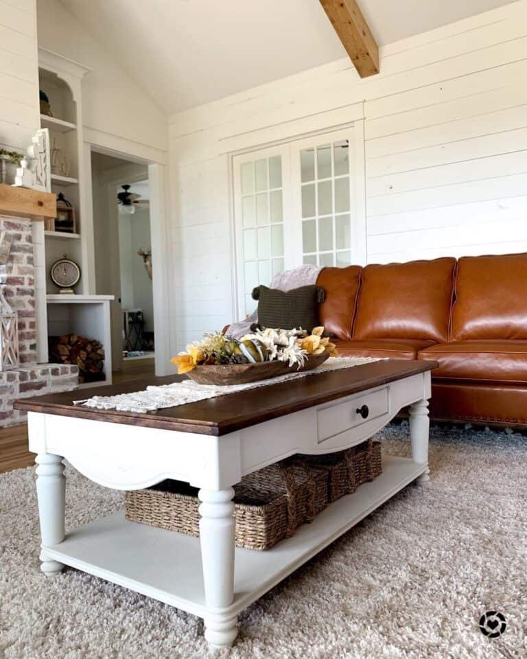 Shiplap Room with Leather Sofa