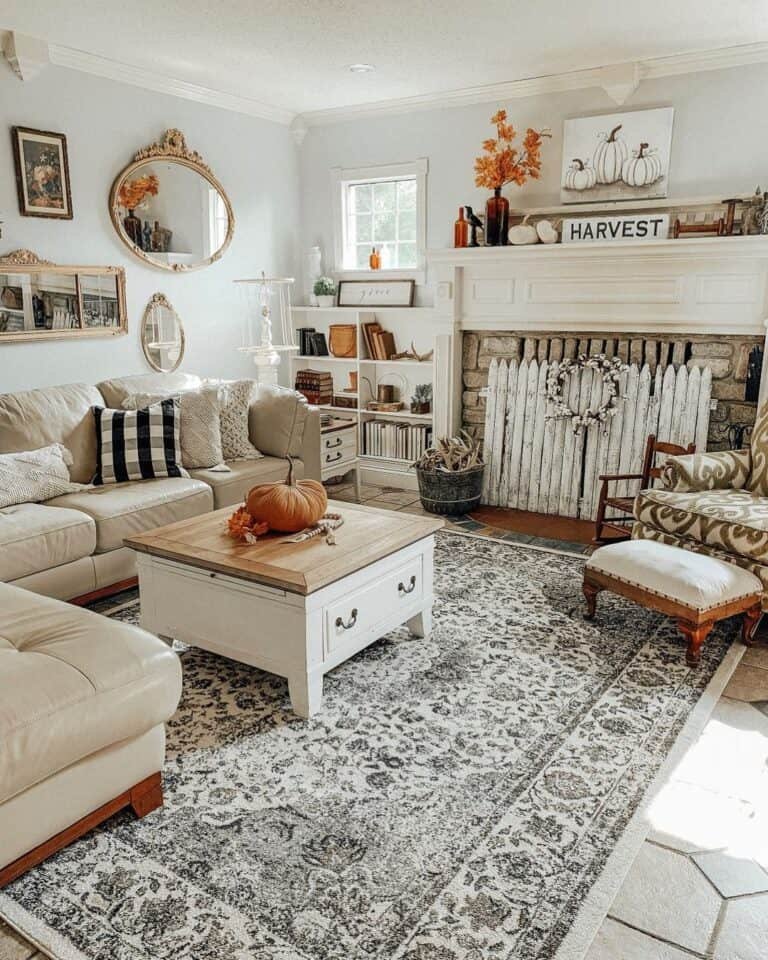 Sofa and Fireplace Setup