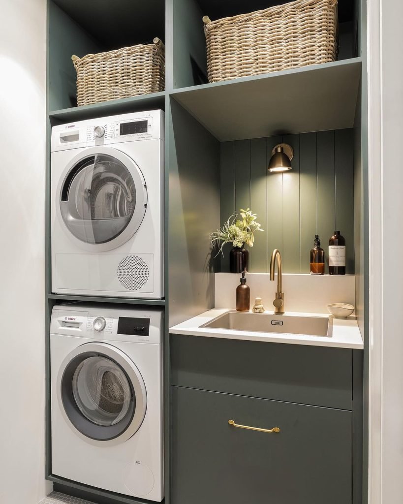 Sophisticated Green Laundry Space