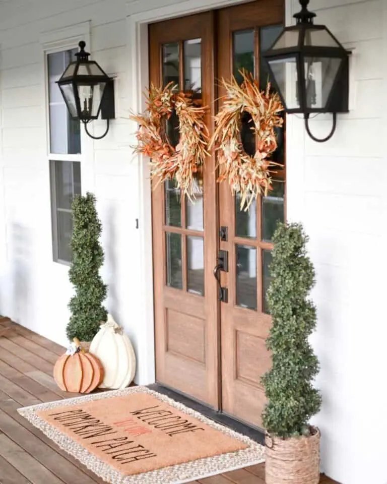 Straw Wreaths on Doors