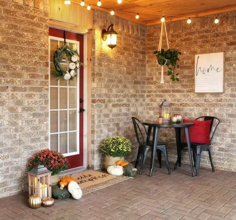 String Lights on Brick Porch