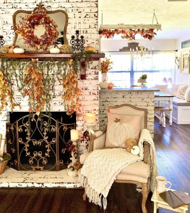 White Brick Fireplace Decor