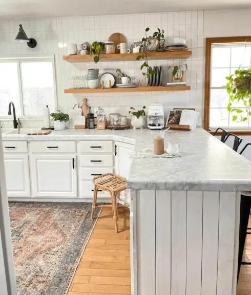 White Kitchen with Wood Shelves