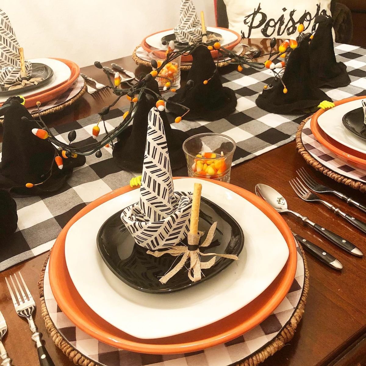 Witch Hat Napkins and Brooms