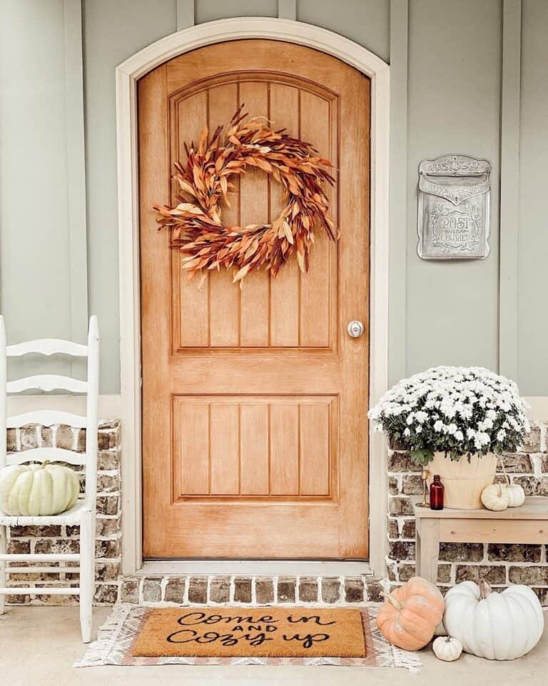 Wood Door with Leaf Wreath