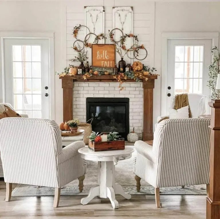 Wood Mantel with Fall Decor