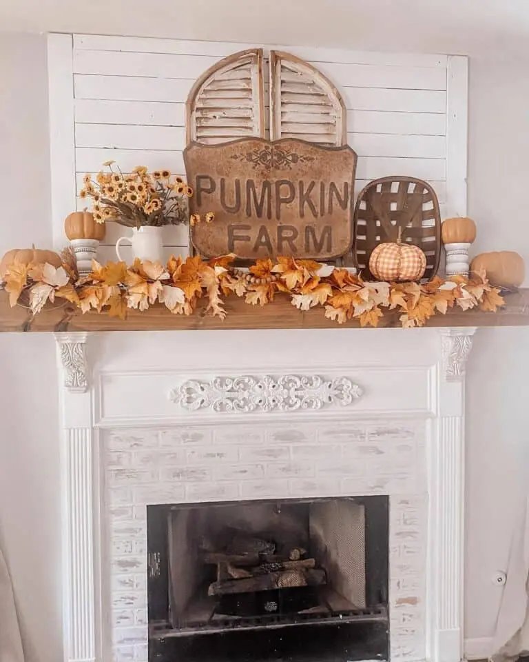 Wood Mantel with Fall Garland