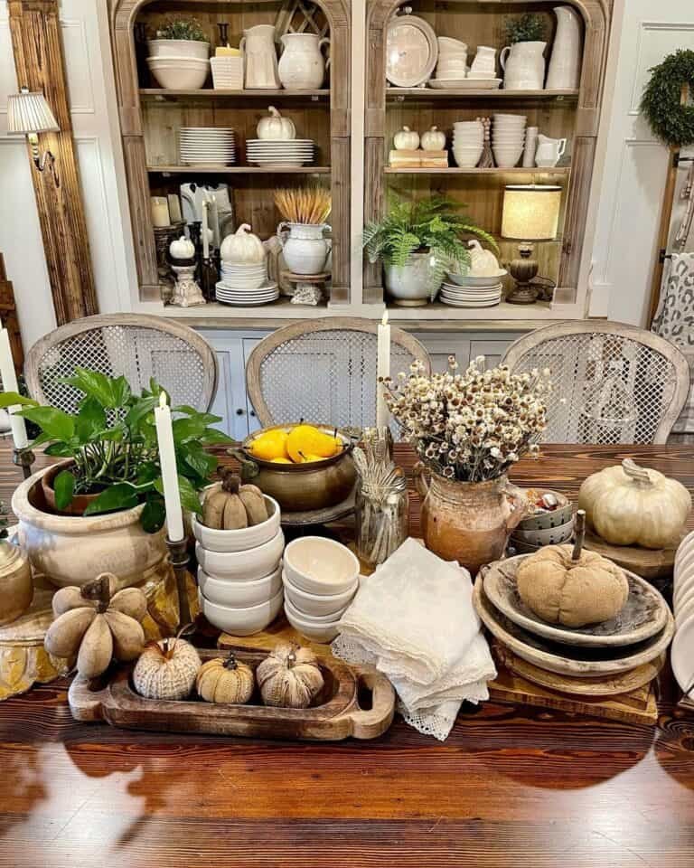 Wood Table with Pumpkin Decor