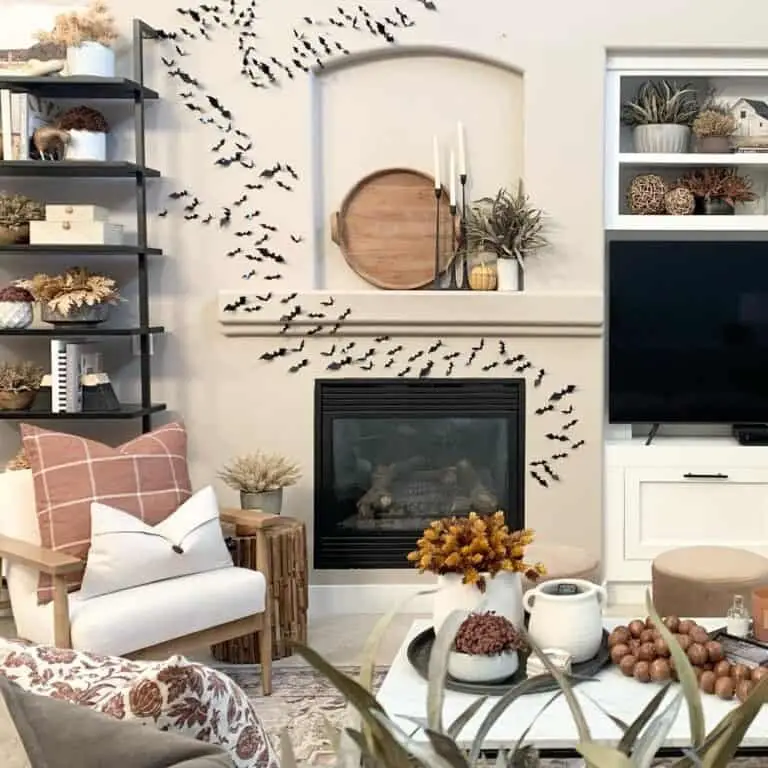 Beige Fireplace with Fall Decor