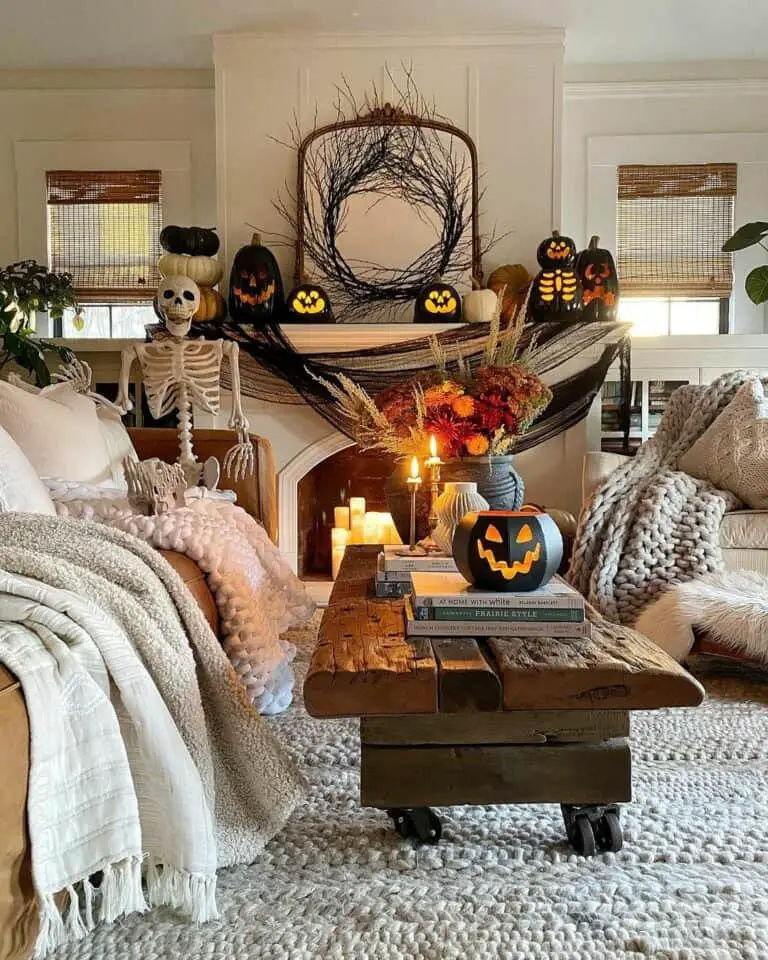 Black Pumpkin Fireplace Decor