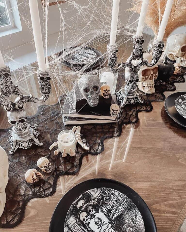 Black Runner with Skull Candelabras