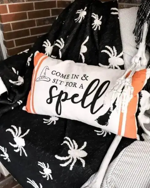 Black Throw with Halloween Pillows
