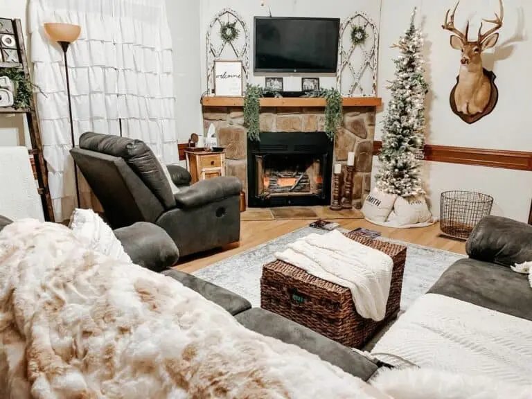 Flocked Tree Fireplace