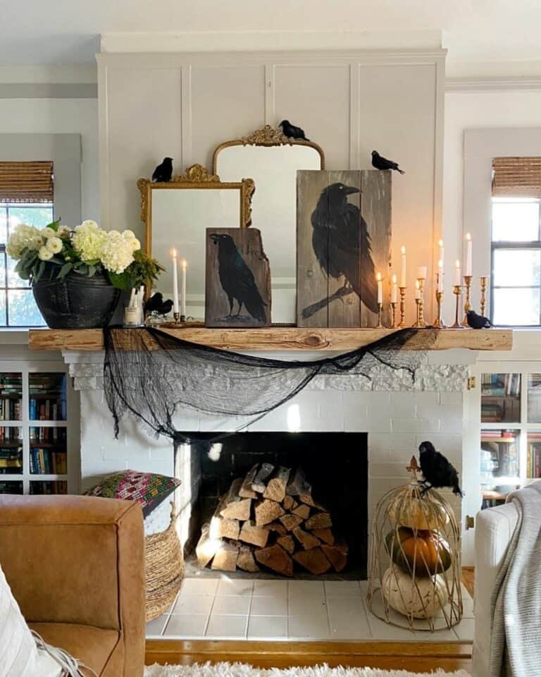Halloween Raven Fireplace Decor