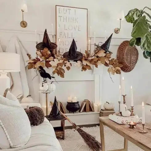 Halloween Witch Decor in White Living Room