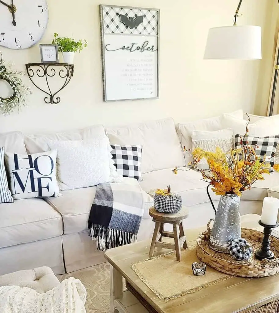 Neutral Decor with Plaid Pumpkins