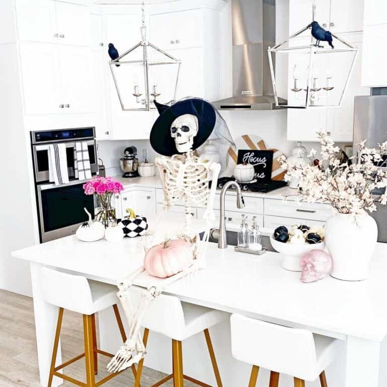 Pink Pumpkin and Skeleton Decor