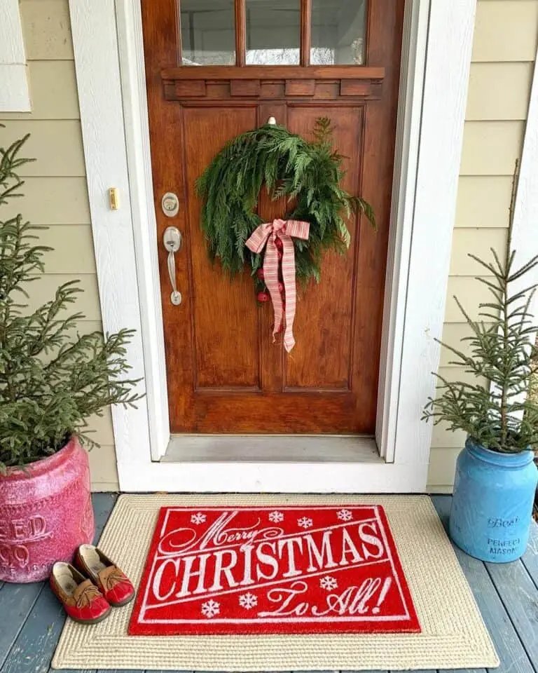 Red Striped Bow Wreath