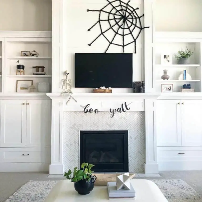 Skeleton on Fireplace Mantle