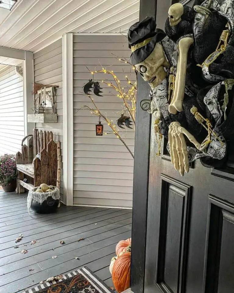 Skeleton Wreath on Porch