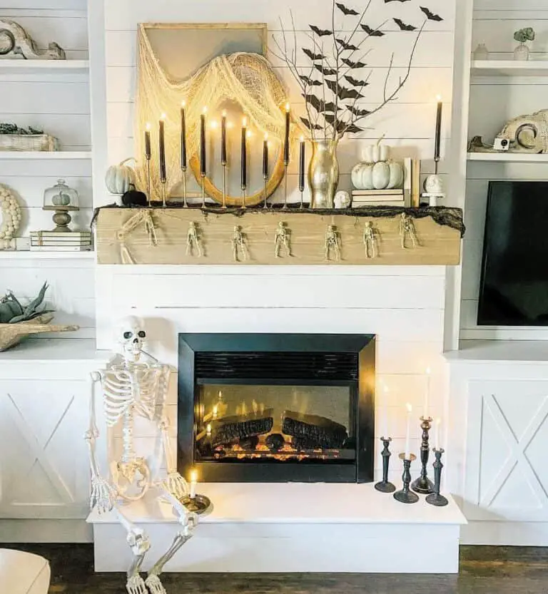 Skeletons on Wood Mantel