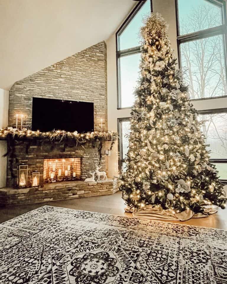 Stone Fireplace Christmas
