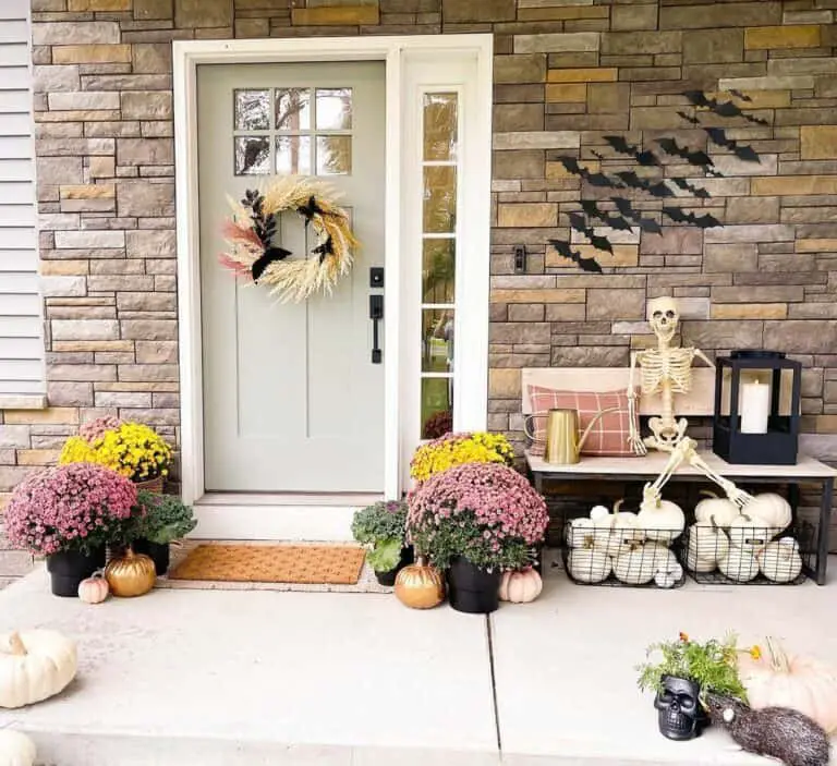Stone Porch Decor with Pumpkins