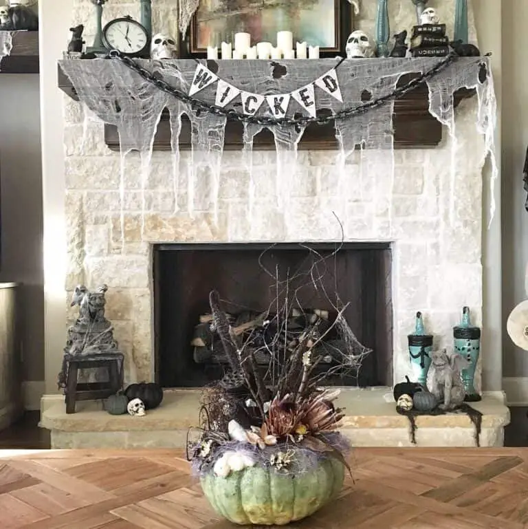 Tattered Netting on Fireplace