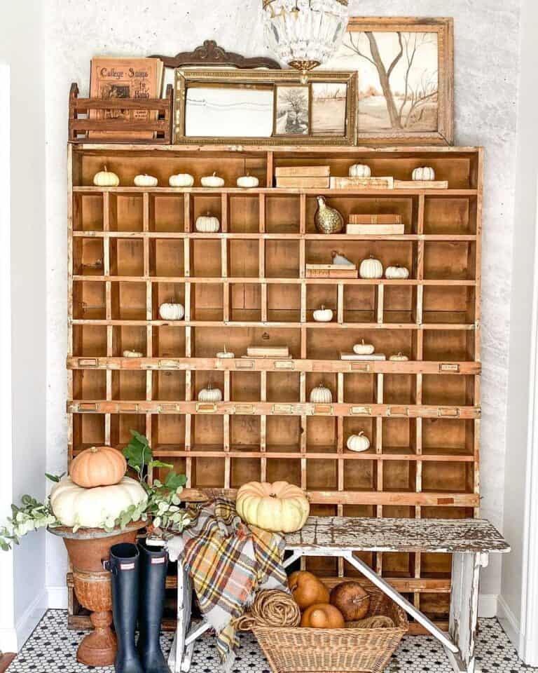 Vintage Cubby with Pumpkins