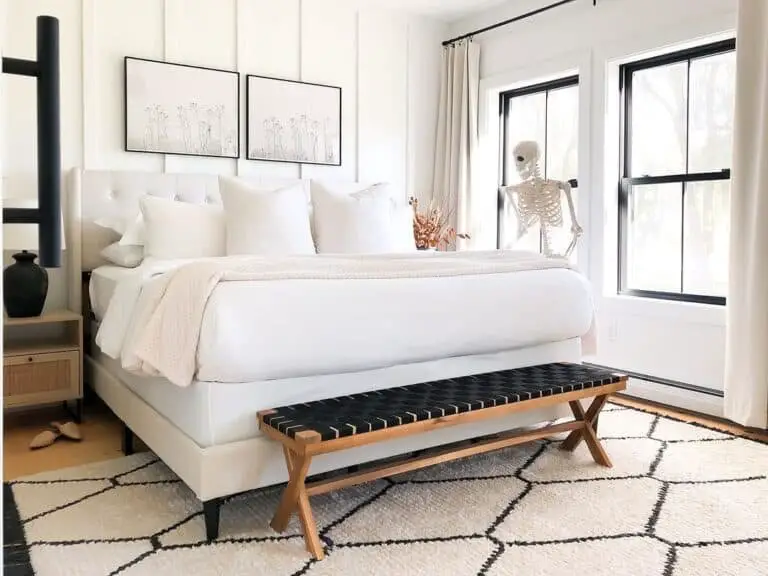White Bedroom with Skeleton Decor
