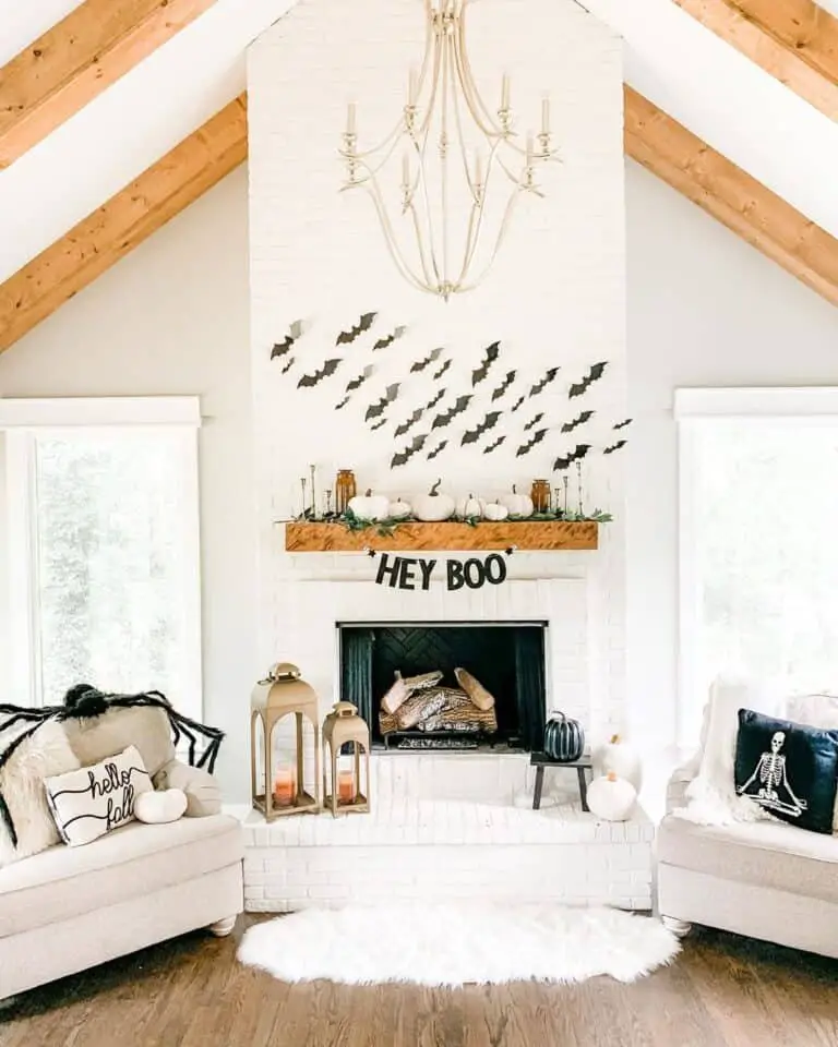 White Fireplace with Fall Decor