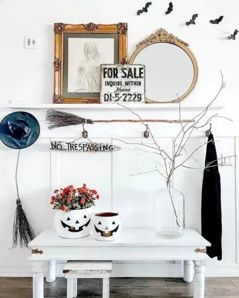 White Hallway Halloween Decor