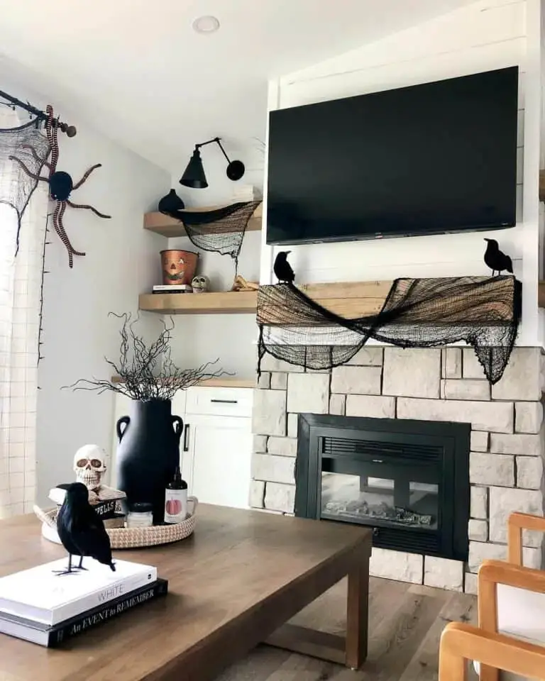 White Living Room Halloween Decor